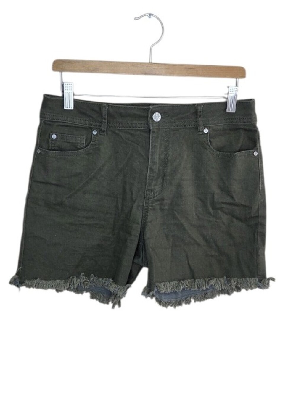 Cato Dark Green Frayed Hem Shorts 4" Inseam Size 6